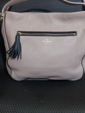 kate spade Pebbled Leather Shoulder Bag in Light Mauve with Black Trim